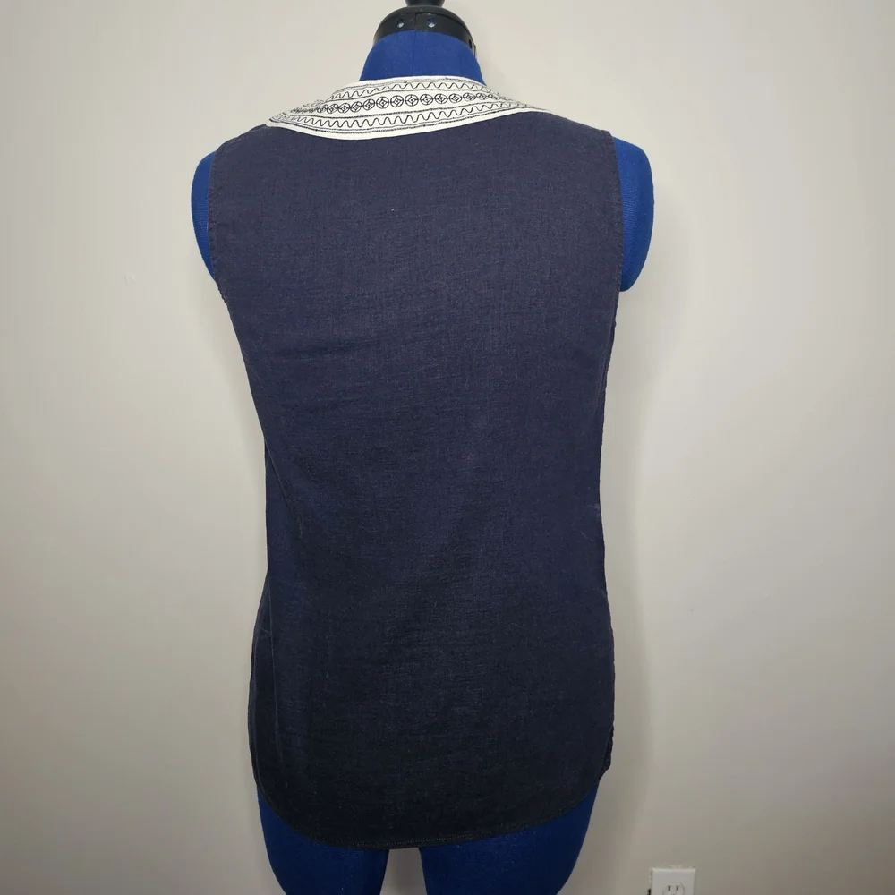 Carole Little Navy Blue Linen Naitical Top - Picture 3 of 6